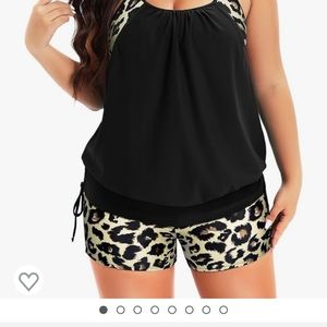 Holipick Leopard swimsuit tankini and swim shorts 22W. NWT